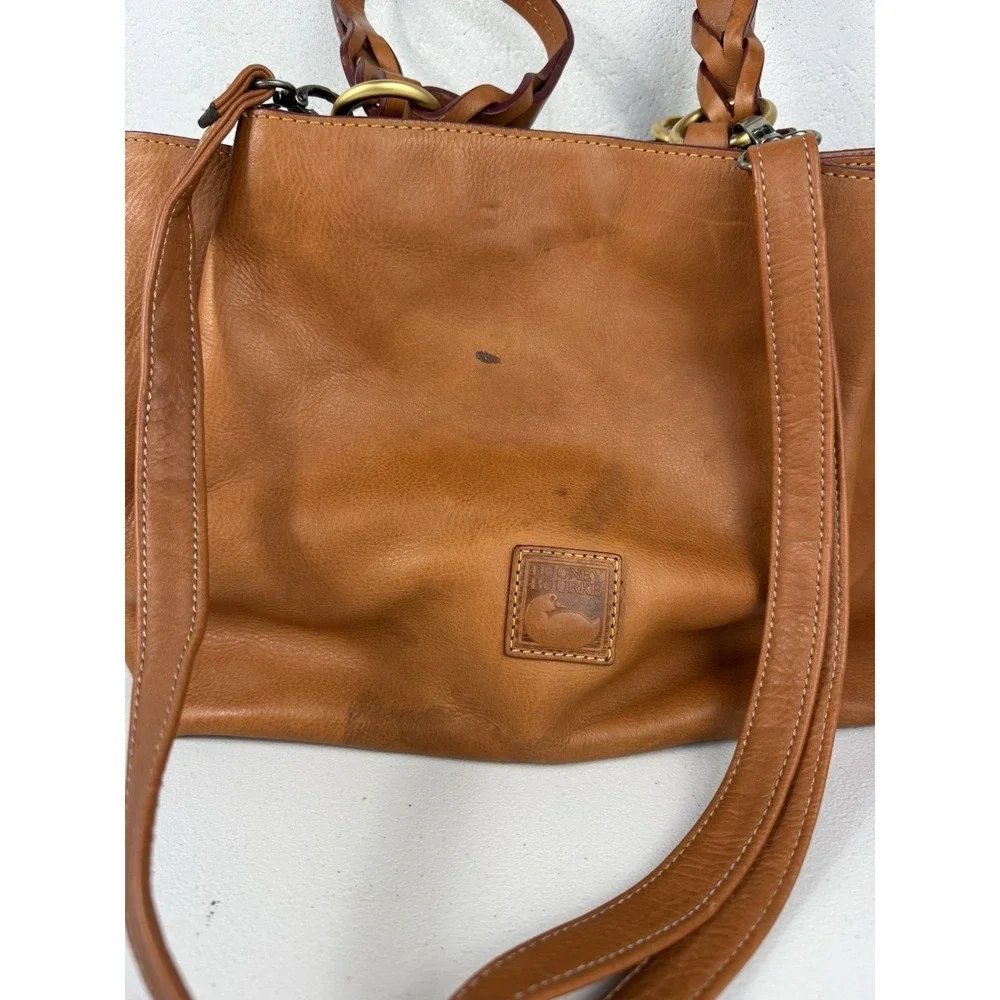 Dooney Bourke Florentine Leather Large Zip Barlow Satchel Handbag Purse Natural